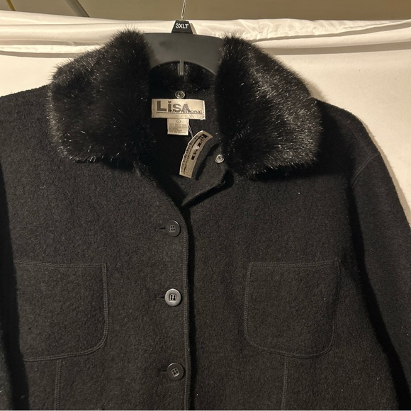 New Lisa International Wool Jacket w Detachable Fur Collar - Picture 4 of 7